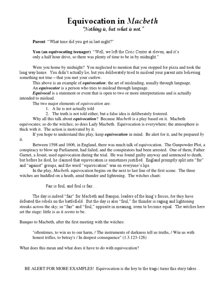 Macbeth Equivocation Exercise | PDF | Macbeth | Violence