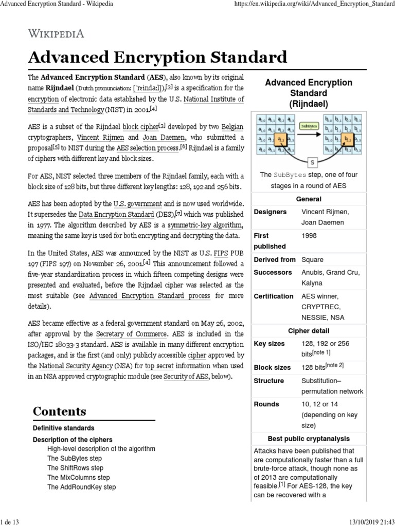 Advanced Encryption Standard - Wikipedia | PDF | Military ...
