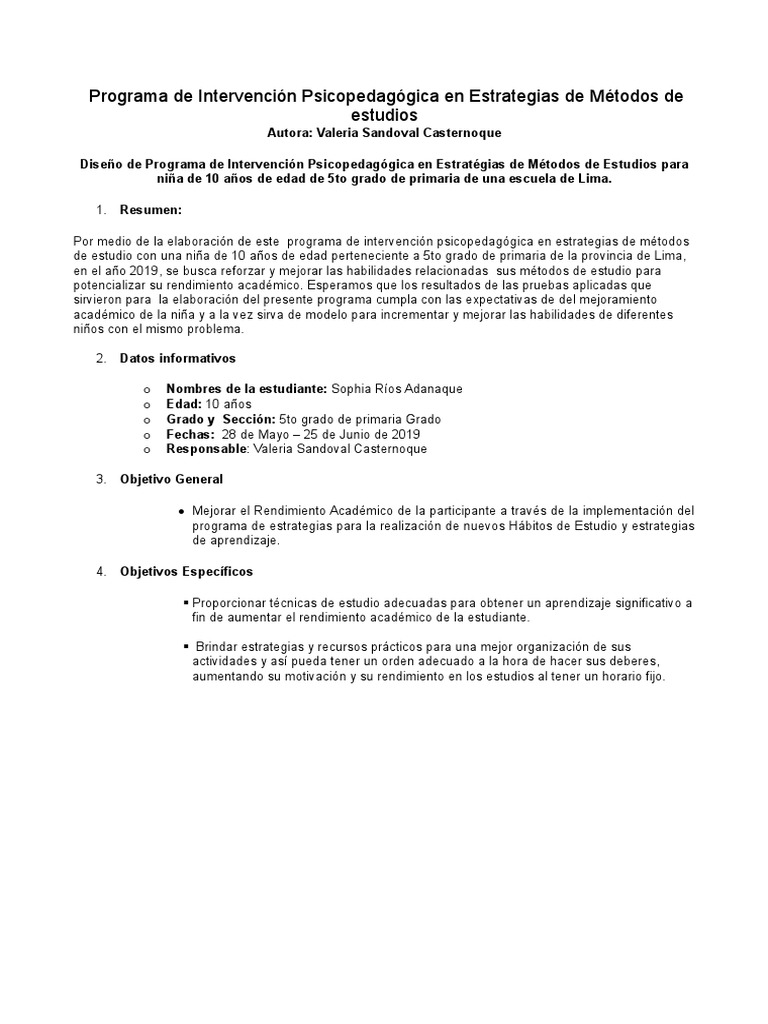 Programa de Intervencion Psicopedagogica | PDF | Habilidades de estudio ...
