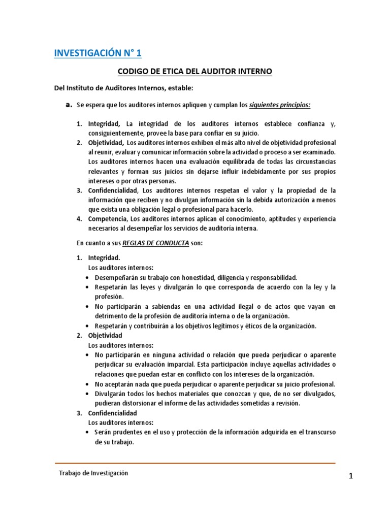 Código de Ética del Auditor Interno | PDF | Contralor | Auditoría