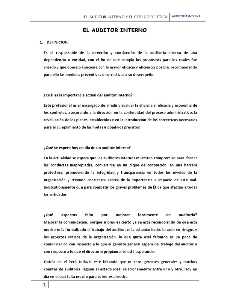 El Auditor Interno y Su Codigo de Etica | PDF | Auditoría | Contralor