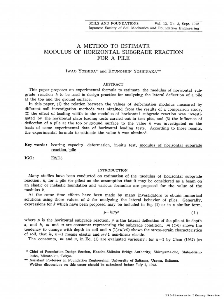 A Method To Estimate Modulus of Horizontal Subgrade Reaction For A Pile ...