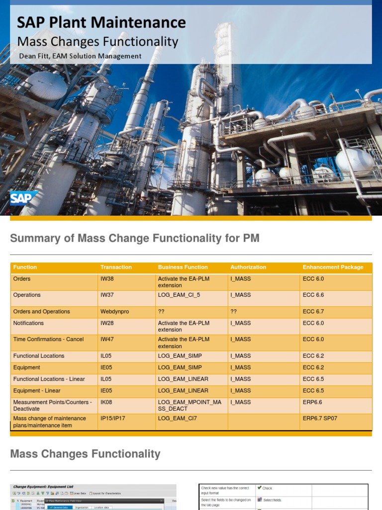 Mass Changes Functionality SAP Plant Maintenance PDF Sap Se