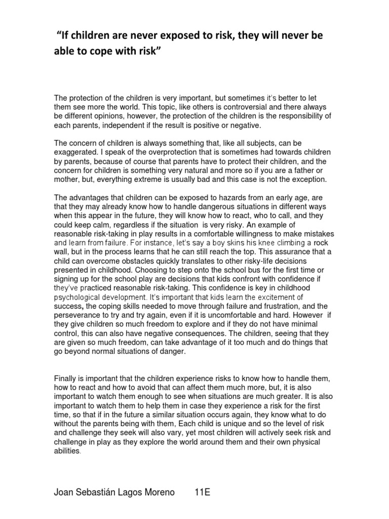 If Children Are Never Exposed To Risk | PDF | Risk | Action (Philosophy)