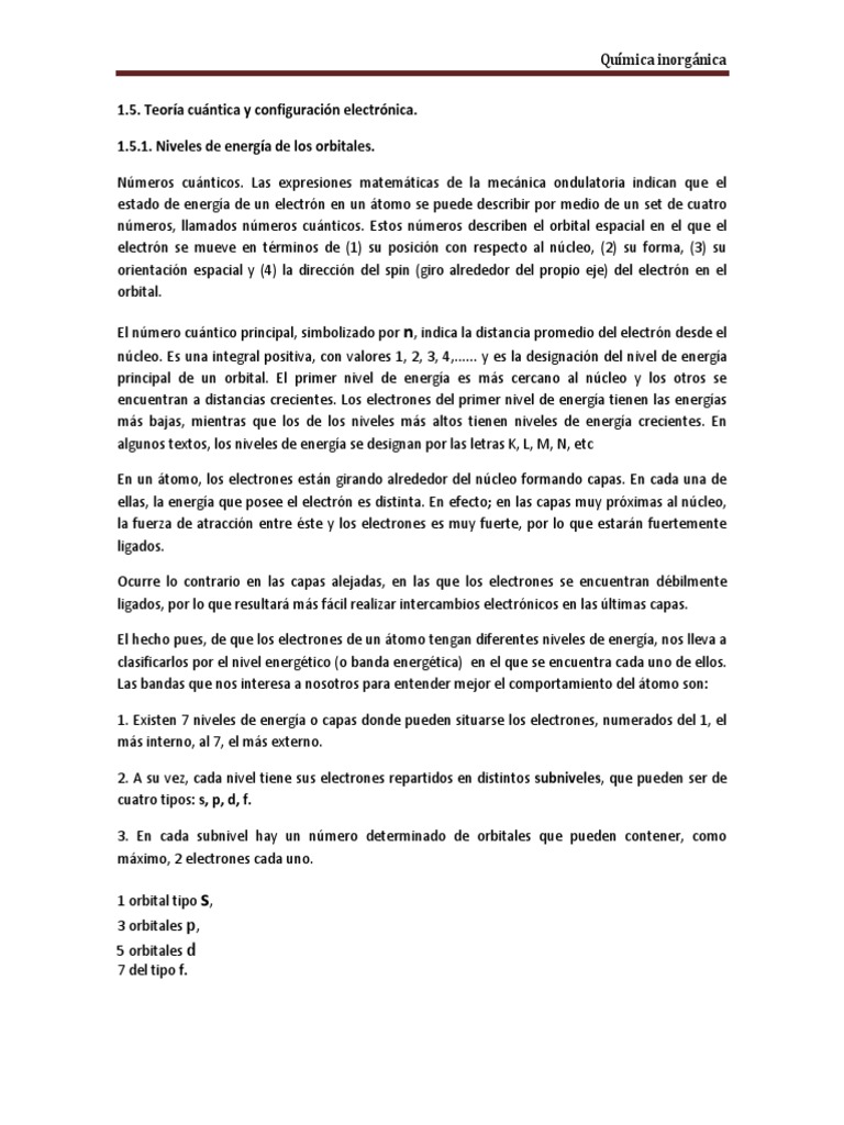Teoría Cuántica y Configuración Electrónica | PDF | Configuración ...
