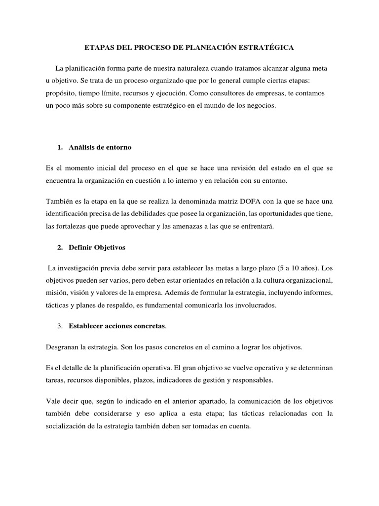 Etapas de la Planeación Estratégica | PDF | Planificación | Business