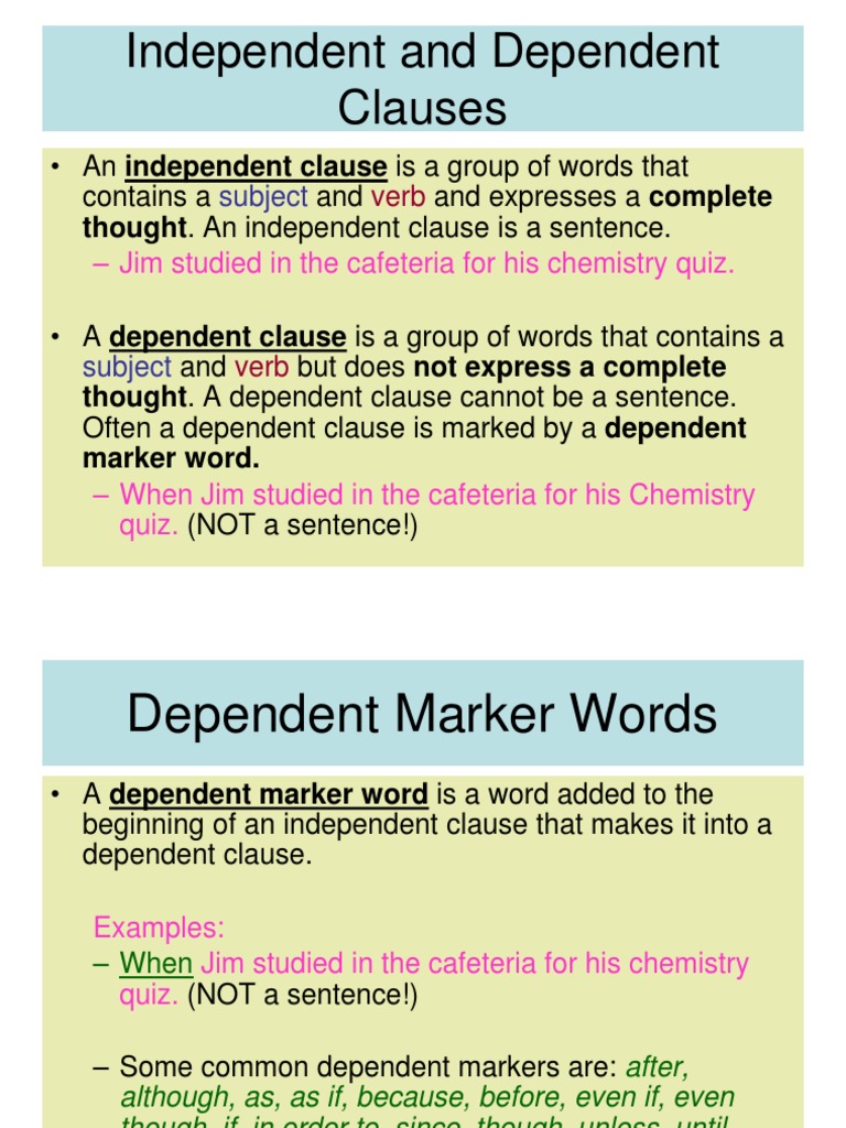 Independent and Dependent Clauses | PDF | Sentence (Linguistics ...