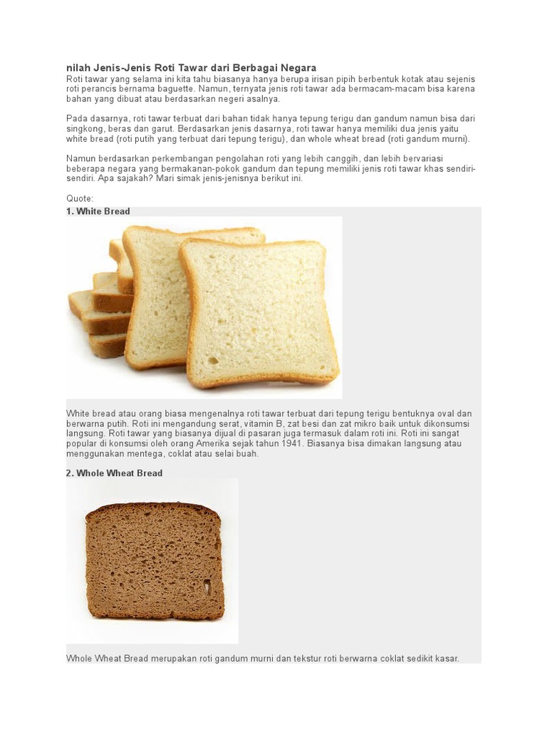 Jenis-Jenis Roti Tawar dari Berbagai Negara | PDF | Memasak, Makanan ...
