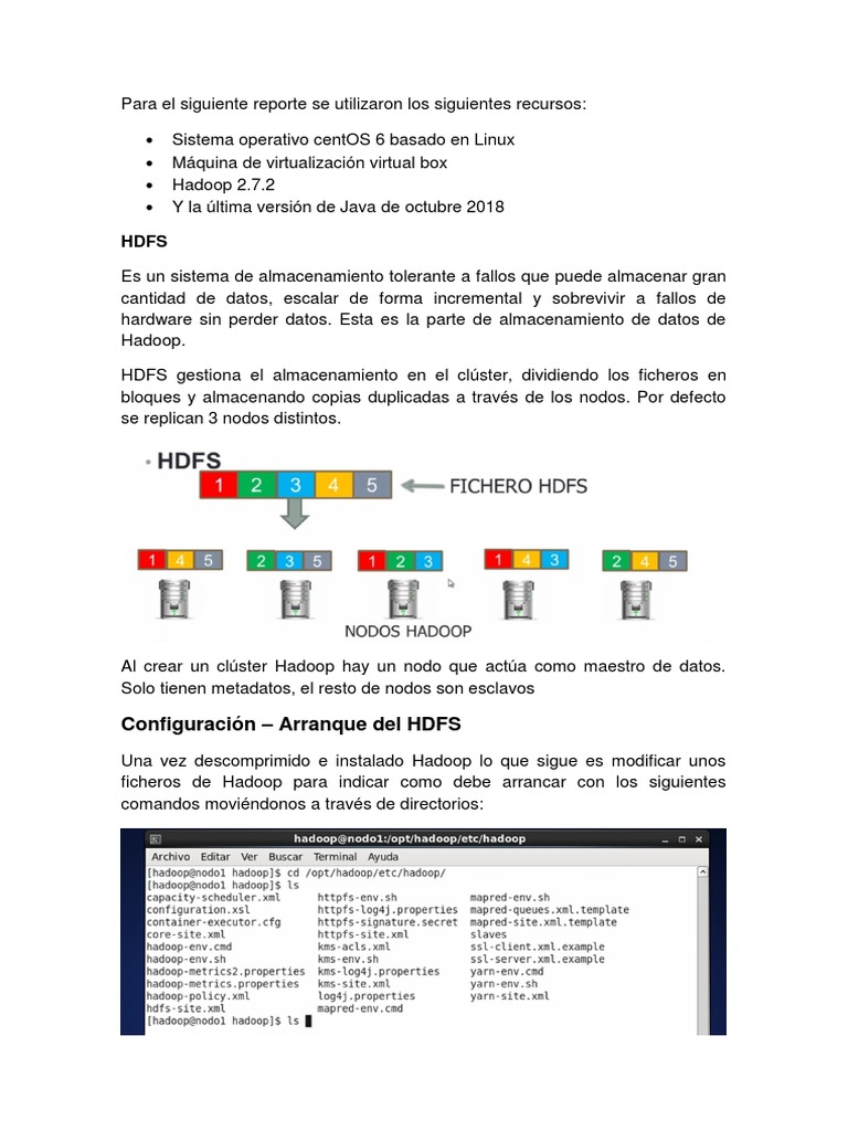 Reporte de Arranque HDFS y Yarn Descargar gratis PDF Apache Hadoop