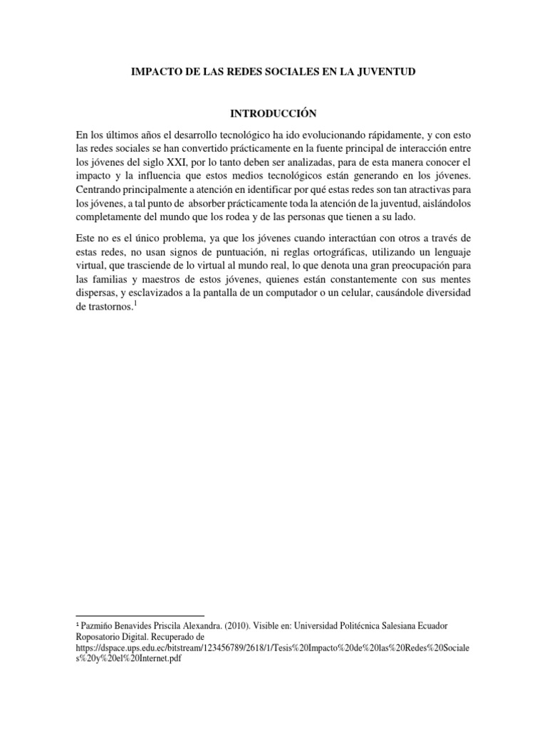 Impacto de Las Redes Sociales en La Juventud | PDF | Servicio de redes ...