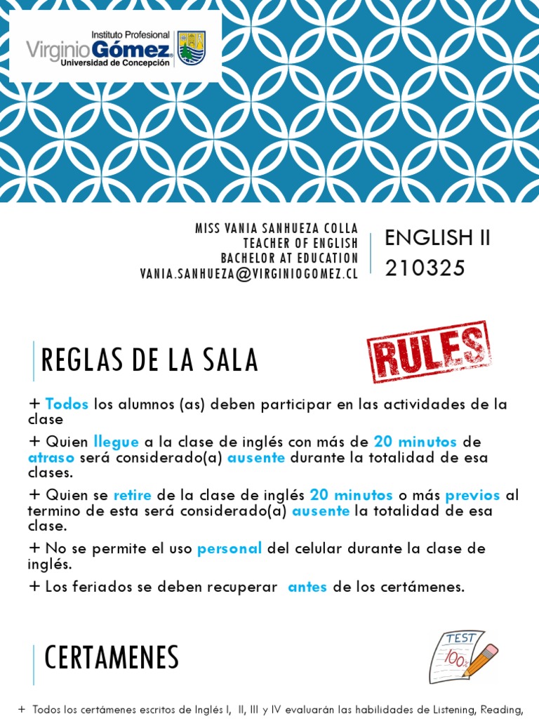 Reglas y Evaluaciones en Clase de Inglés | PDF | Artes del Lenguaje y ...