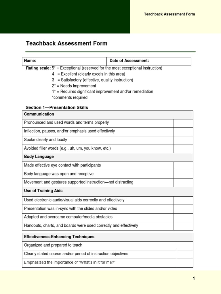 Teachback Assessment Form ENGLISH | PDF | Pedagogy | Communication