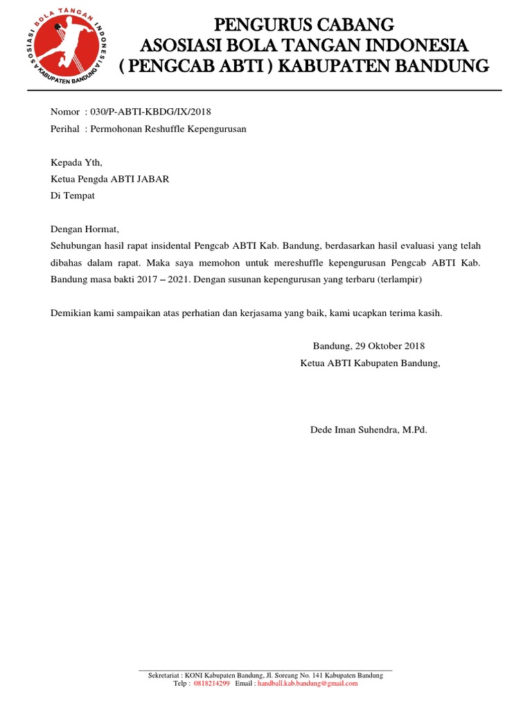 Contoh Surat Permohonan Reshuffel Dan Sk Pengcab