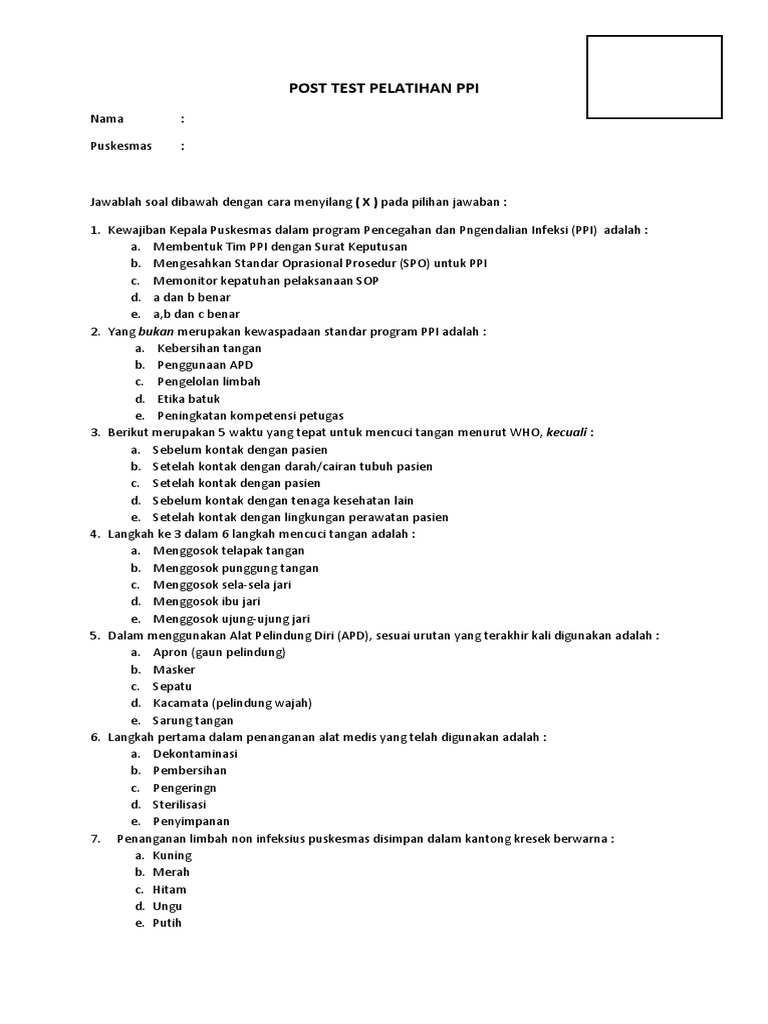 Soal Post Test Pelatihan PPI | PDF | Kesehatan Holistik | Sains ...