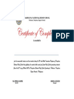 Certificate of Completion: Pamplona National High School Poblacion, Pamplona, Negros Oriental