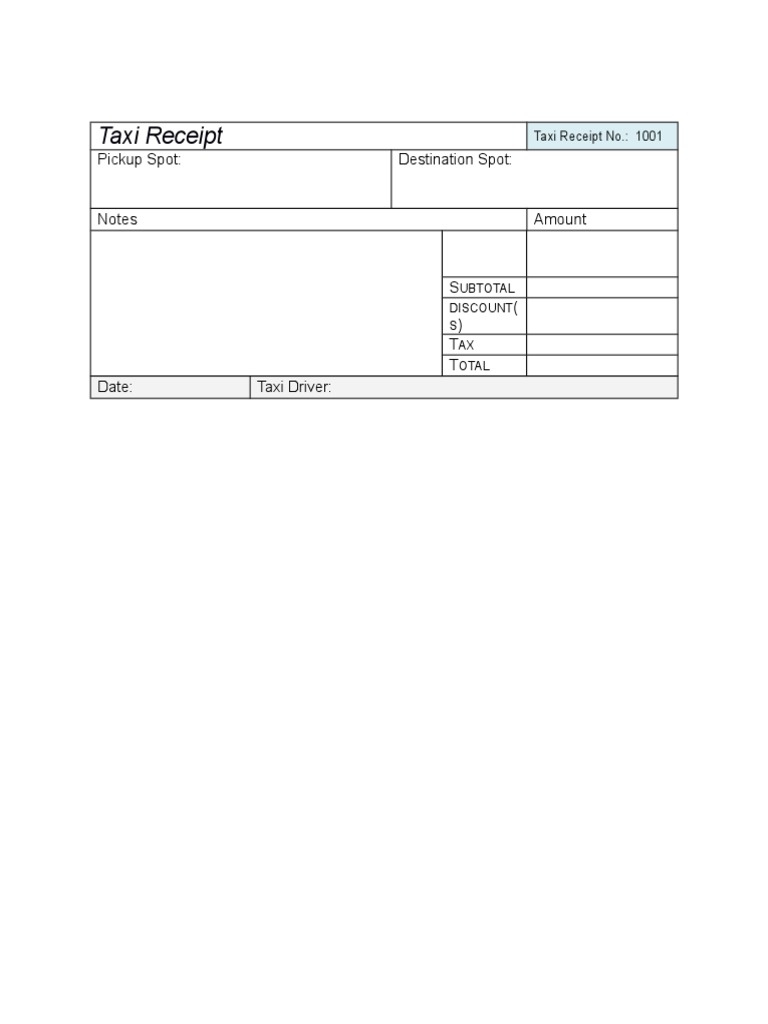 Taxi Receipt Template Example | PDF