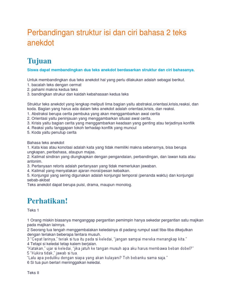 Perbandingan Struktur Isi Dan Ciri Bahasa 2 Teks Anekdot