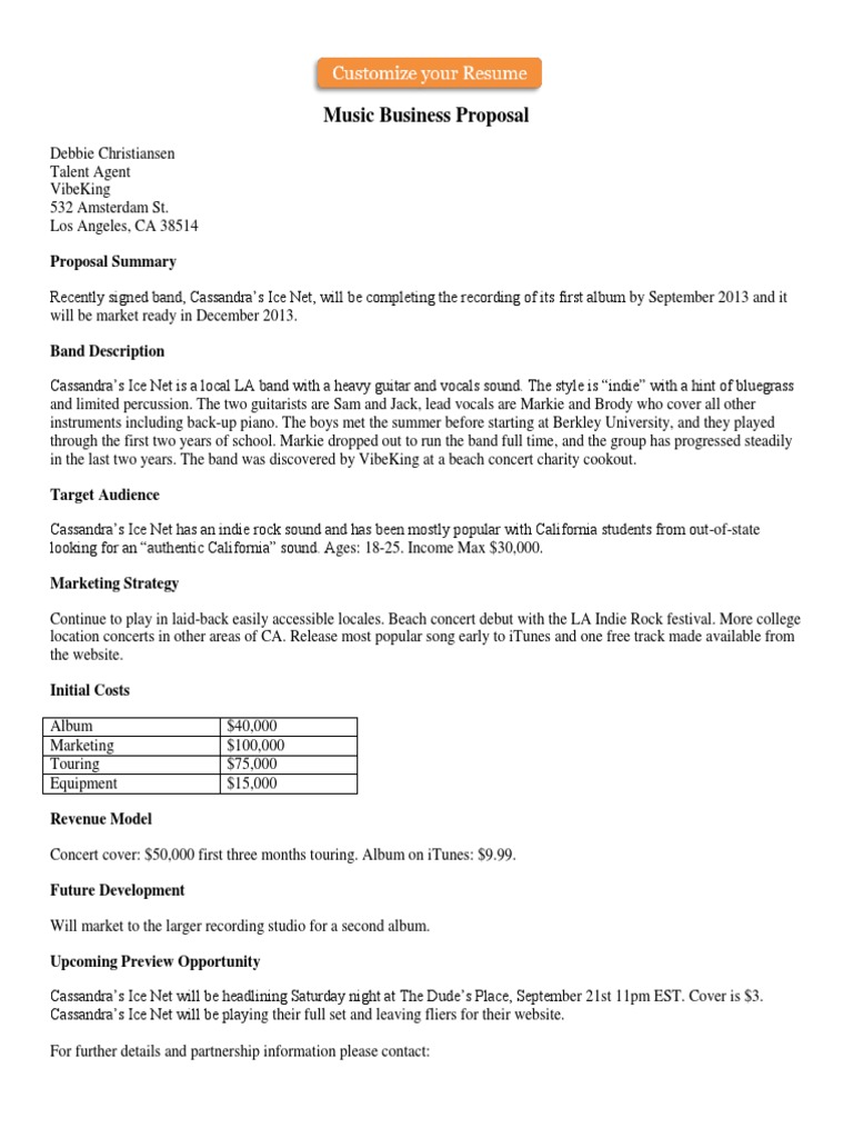 Music Business Proposal | PDF | Concert | Albums