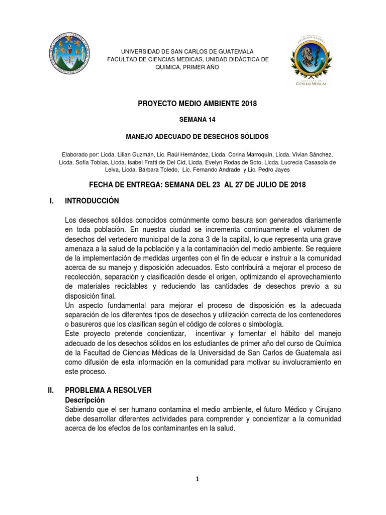 2018 Proyecto Medio Ambiente | PDF | Gestión de residuos | Residuos