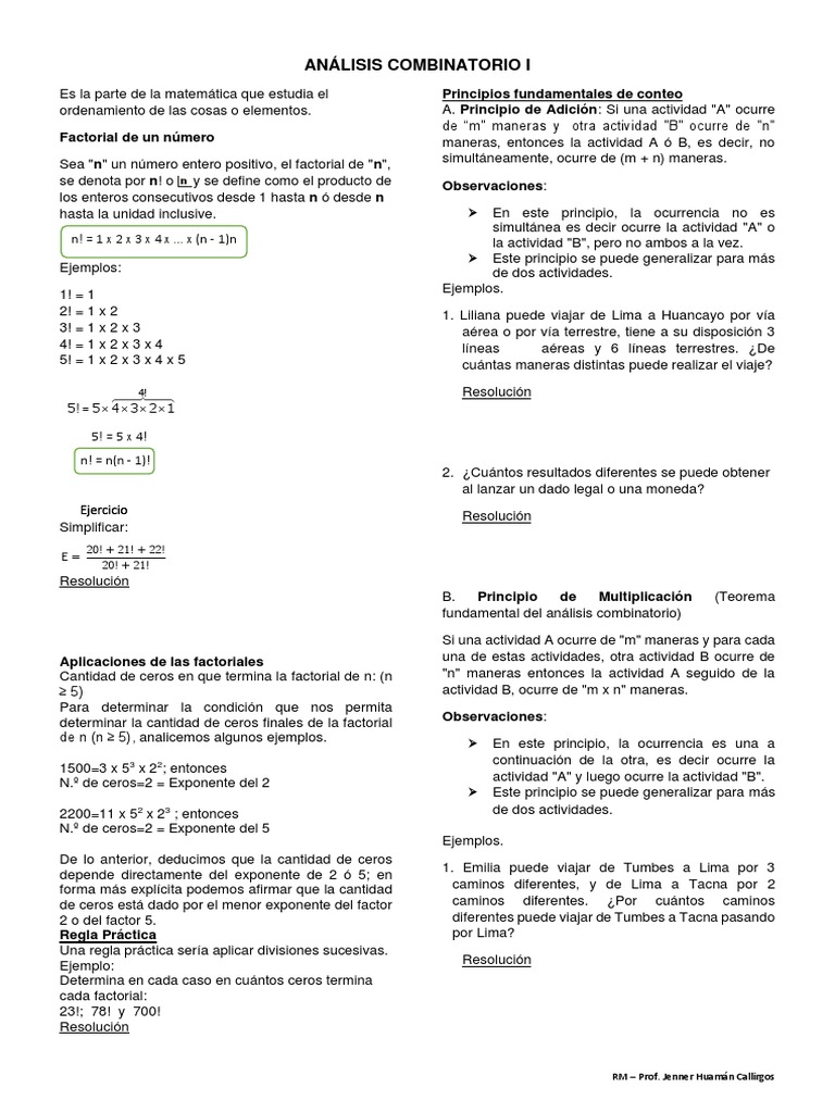 Análisis Combinatorio y Factoriales | PDF | Combinatoria | Teoría de ...