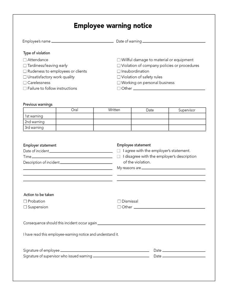 Employee Warning Notice Template | PDF