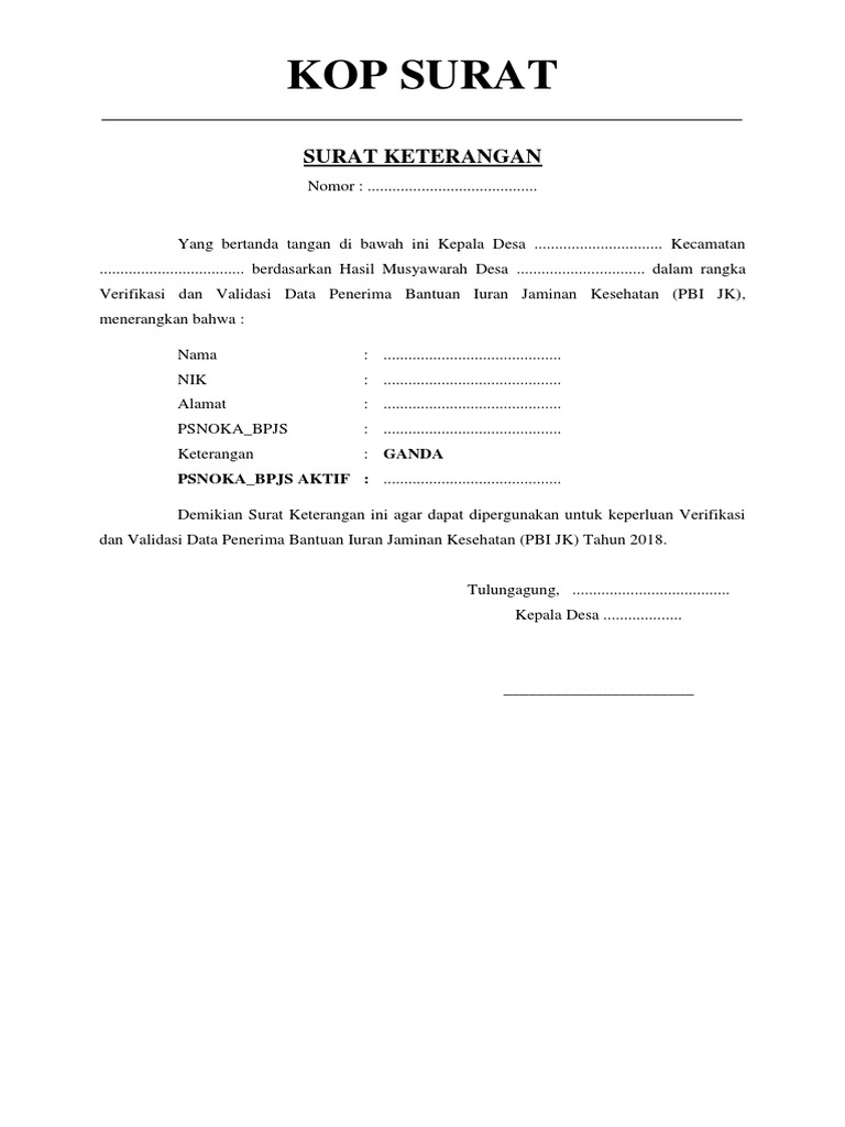 Contoh Surat Keterangan Ganda