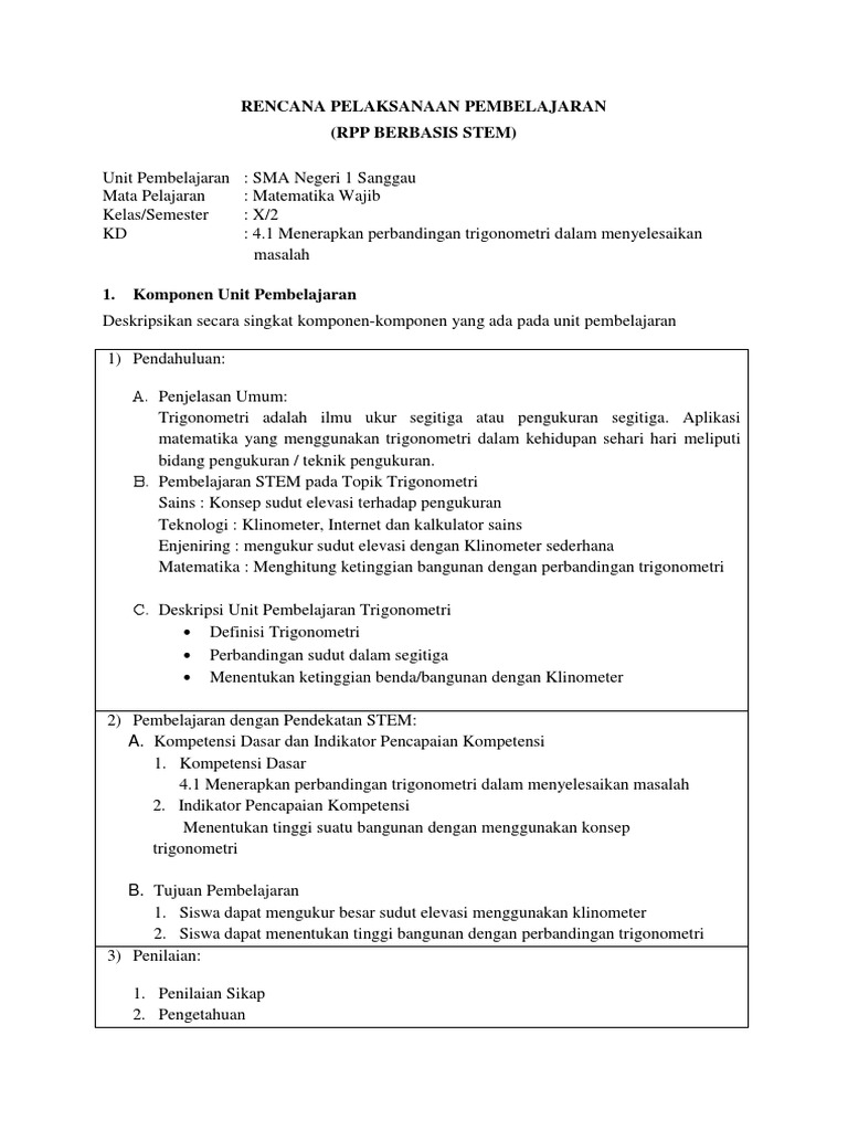 RPP STEM Trigonometri SMA | PDF | Metode & Bahan Ajar | Seni