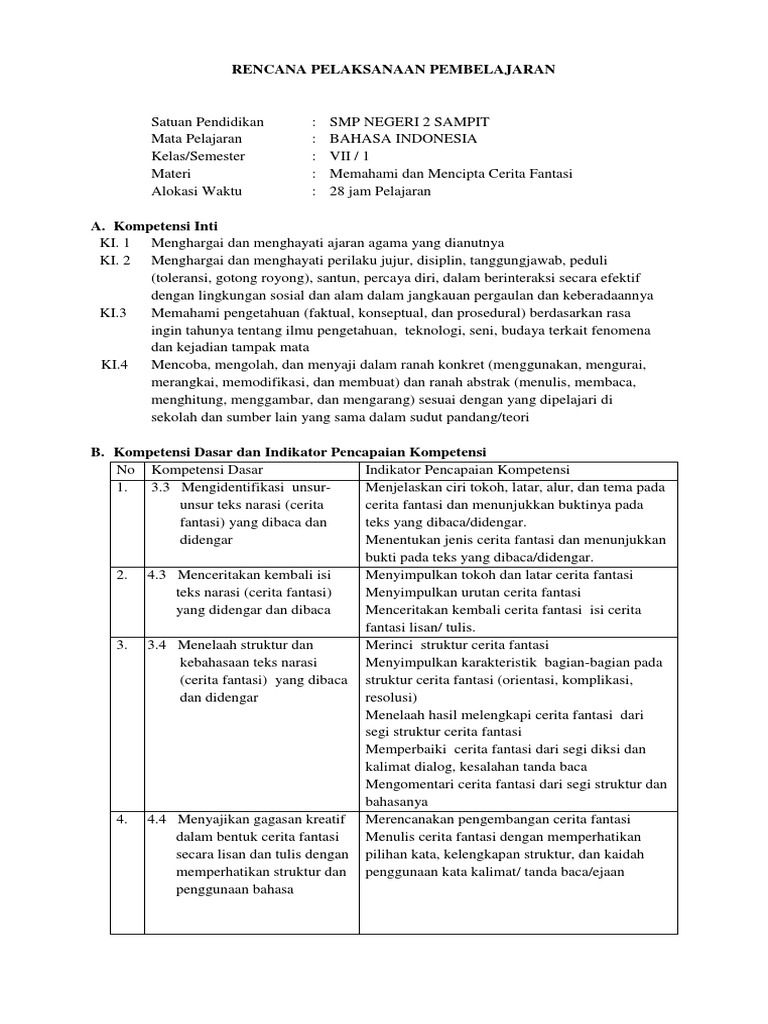 Bab Ii Rpp Teks Cerita Fantasi 3 3 3 4 4 3 4 4 Pdf