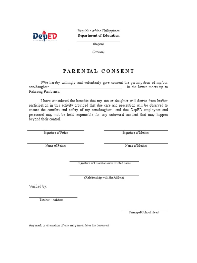Parental Consent for Sports Participation | PDF | Career & Growth ...