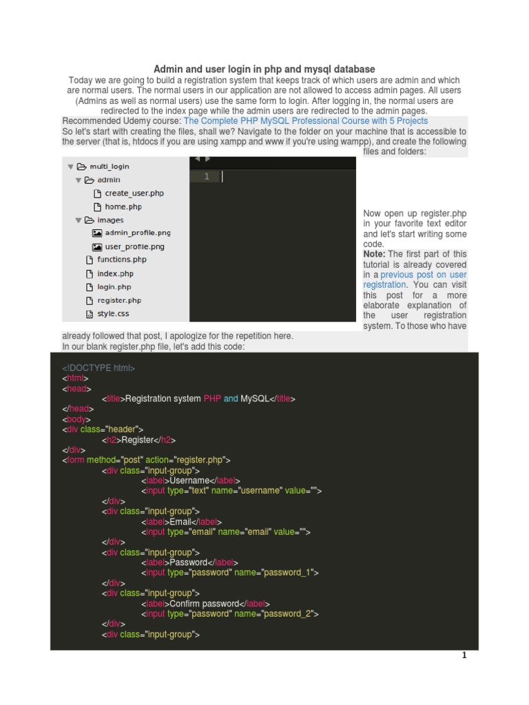 PHP MySQL Admin User Login System | PDF | Login | Password