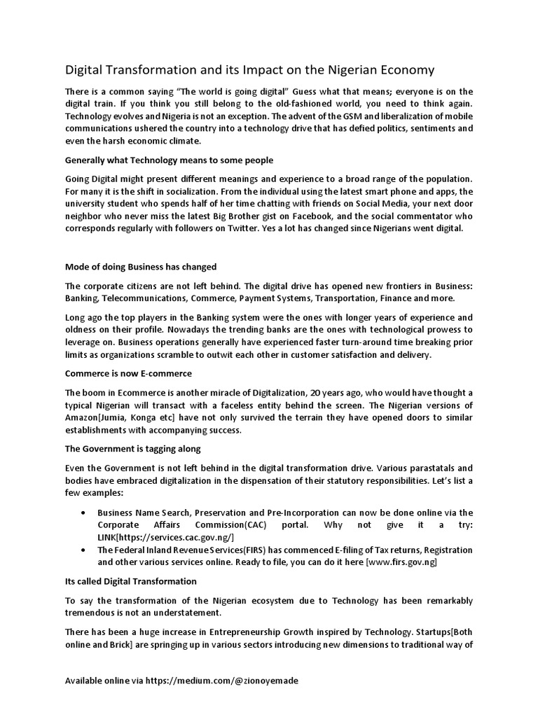 Digital Transformation and Its Impact On The Nigerian Economy | PDF | E ...