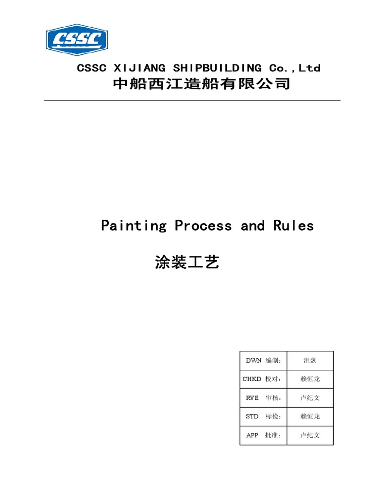 Painting Process and Rules 涂装工艺 Cssc Xijiang Shipbuilding Co.,Ltd