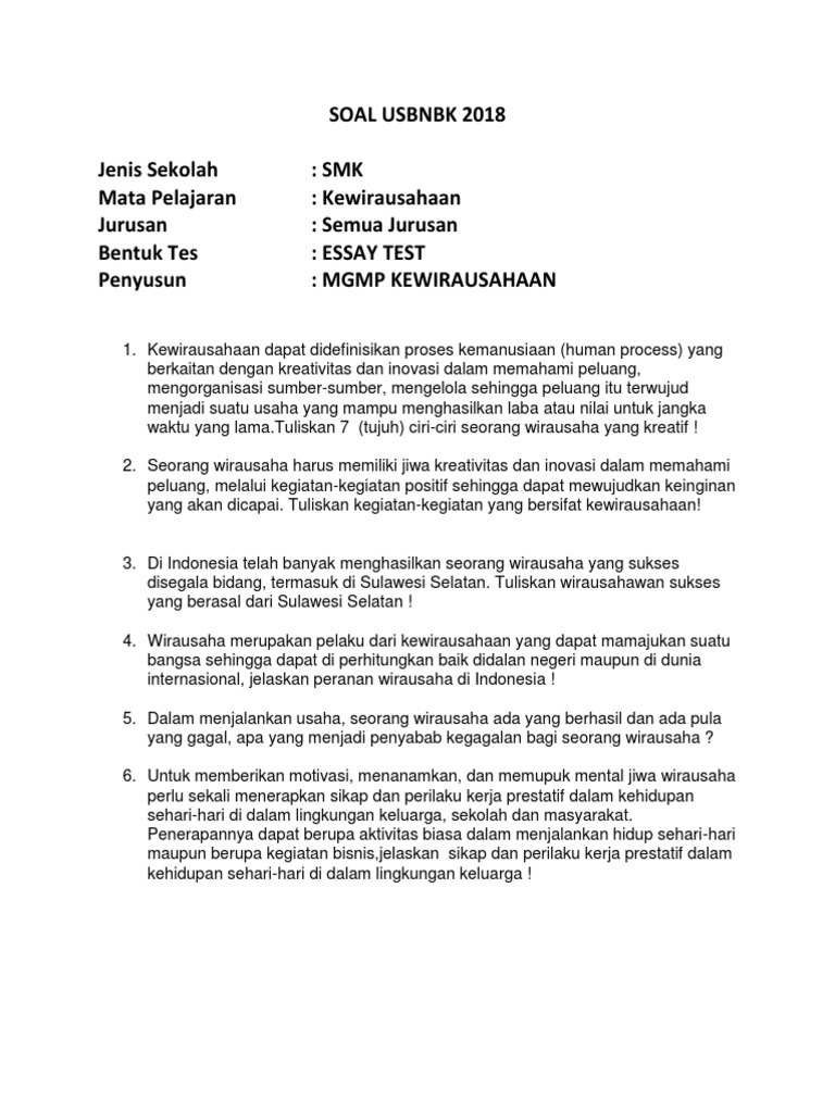 19 K06 Kewirausahaan Soal Essay