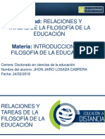 Relaciones y Tareas de La Filosofía de La Educación.