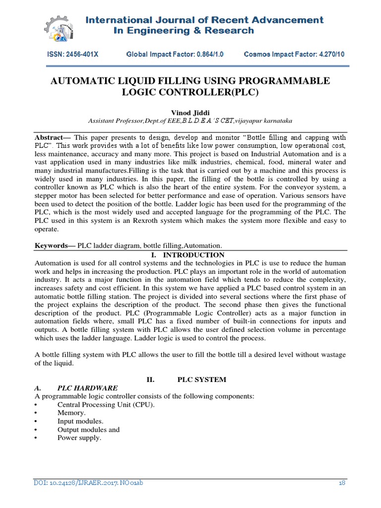 PLC-Based Automatic Bottle Filling System | PDF | Programmable Logic ...
