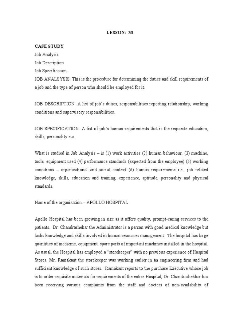 Job Analysis Case Study: Hospital Storekeeper | PDF | Employment ...