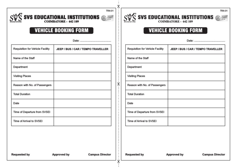 REVISED - SVS Vehicle Booking Form - 30.09.19 PDF | PDF