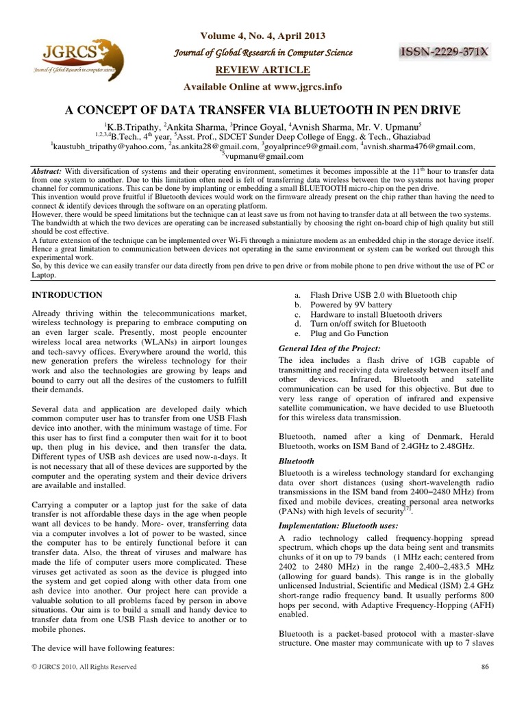 A Concept of Data Transfer Via Bluetooth in Pen Drive | PDF | Usb Flash ...