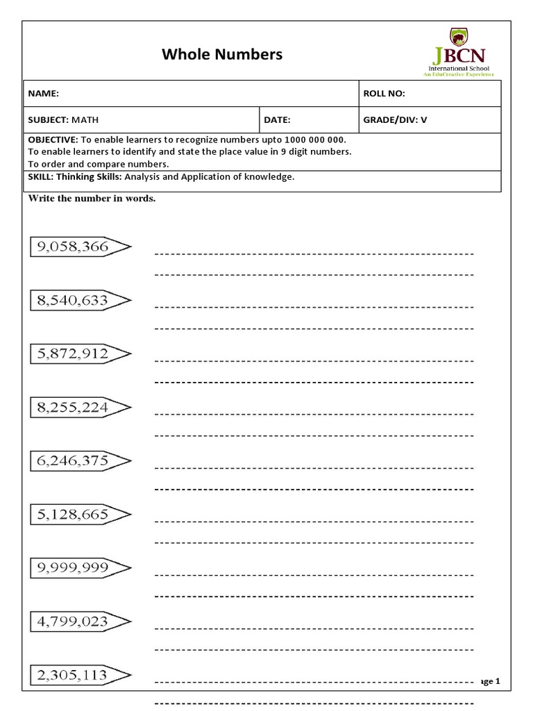 Math Skills for Grade V: Numbers & Values | PDF