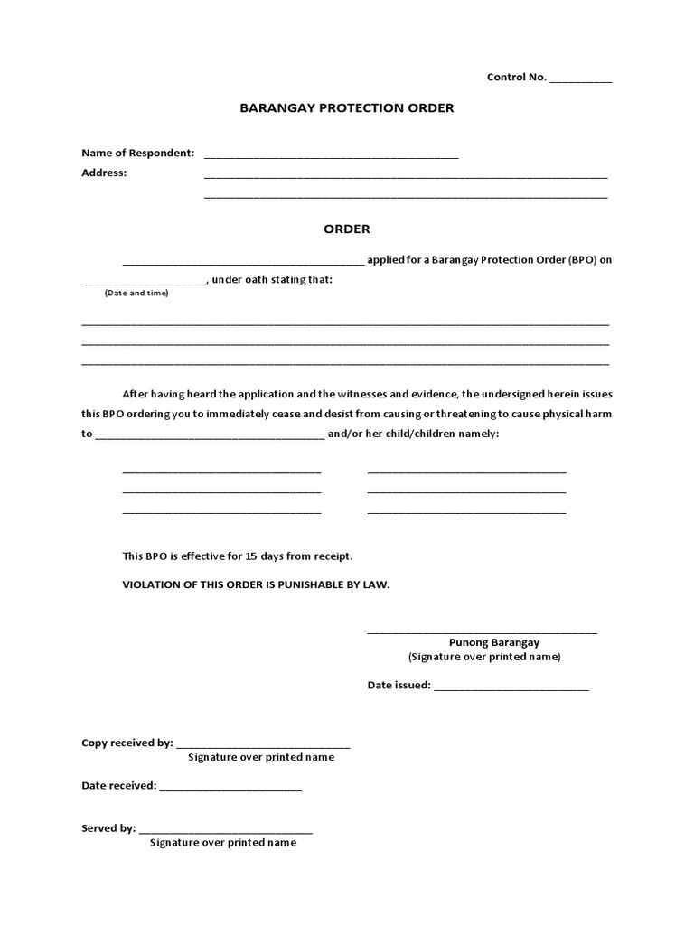Barangay Protection Order Template | PDF | Public Law | Virtue