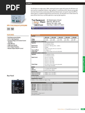 Gw Instek Sps 606 Series Datasheet Power Supply Direct Current