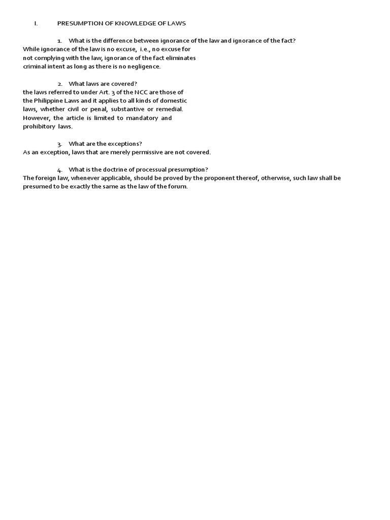 Distinguishing Ignorance of Law from Fact Presumption of Knowledge and Exceptions under