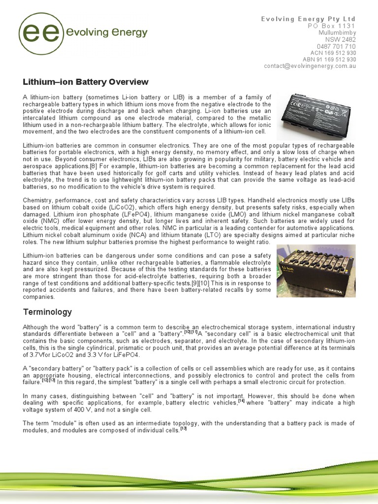 Lithium-Ion Battery Overview Guide | PDF | Lithium Ion Battery ...