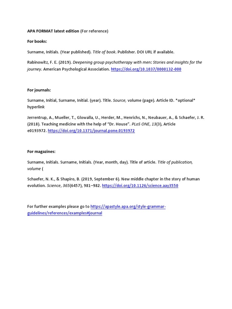 APA Format Reference Guide | PDF