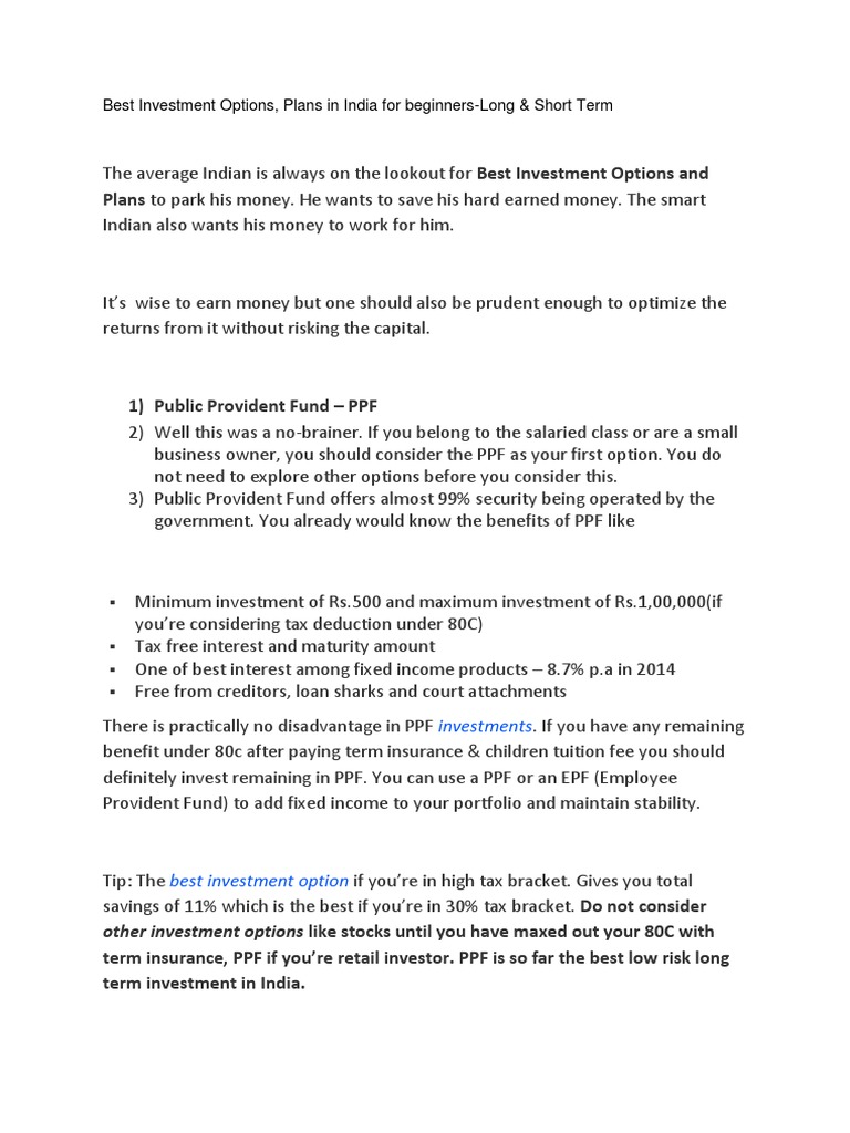 Investment Options in India Info PDF Interest Investing