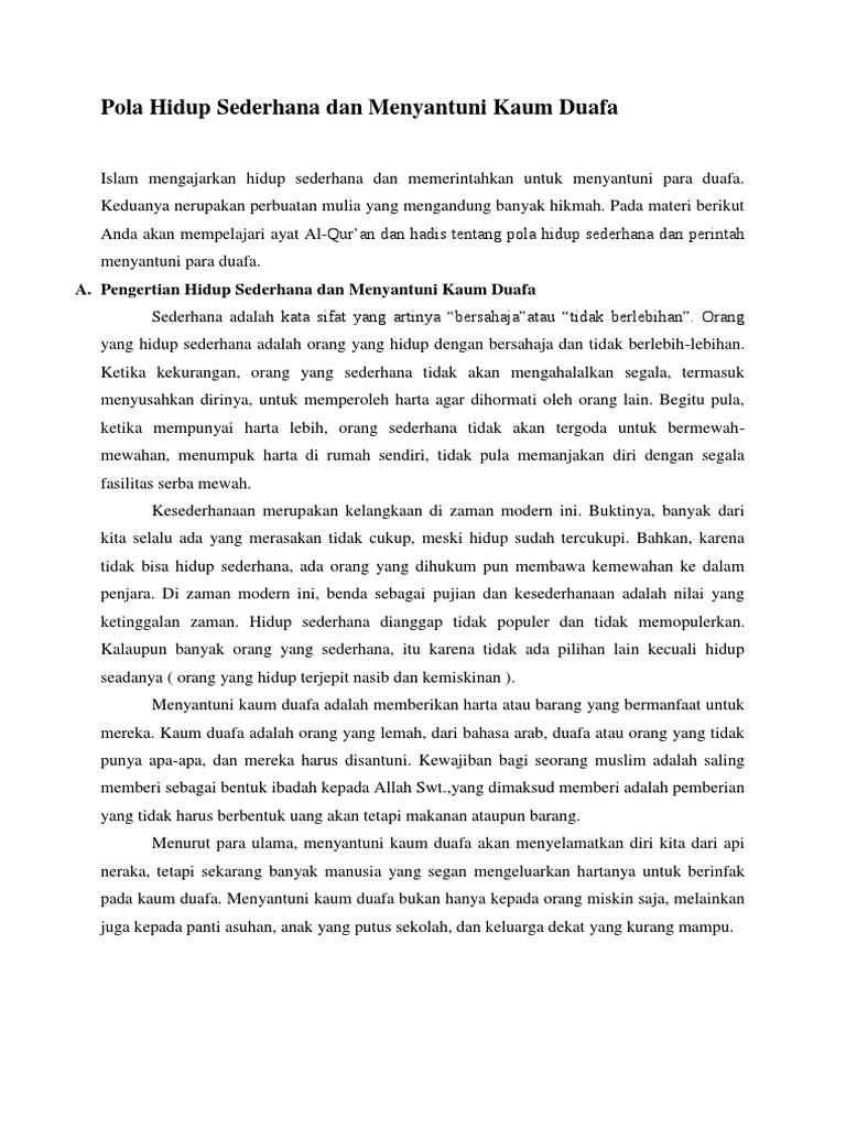 Pola Hidup Sederhana Dan Menyantuni Kaum Duafa Pdf