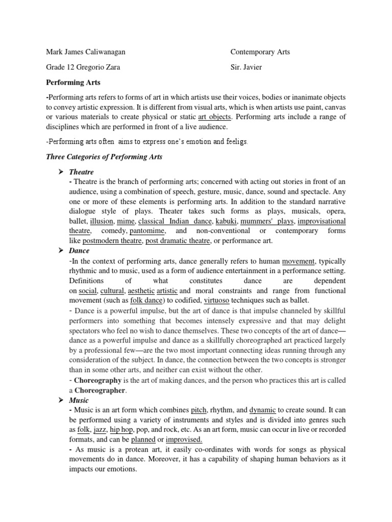 Overview of Performing Arts Categories | PDF | Dances | Ballroom Dance