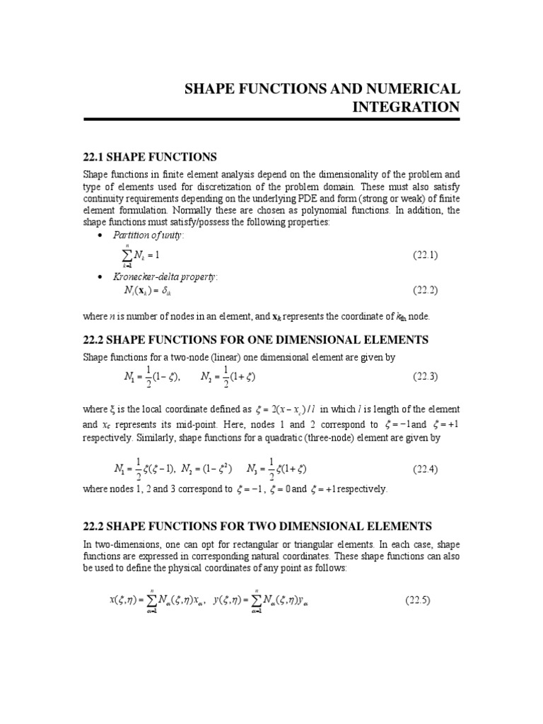 Shape Functions and Numerical Integration | PDF | Function (Mathematics ...