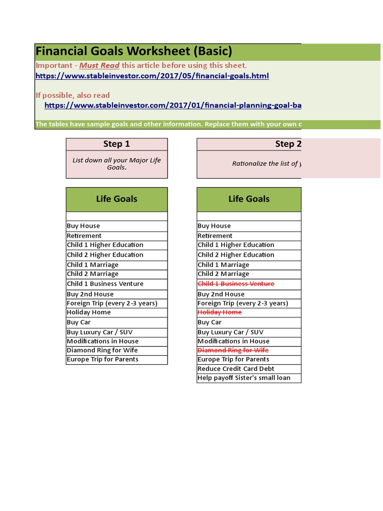 Financial Planning Goal Worksheet From Stable Investor | PDF | Debt | Credit
