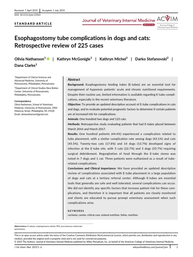 Esophagostomy Tube Complications in Dogs and Cats PDF Antimicrobial